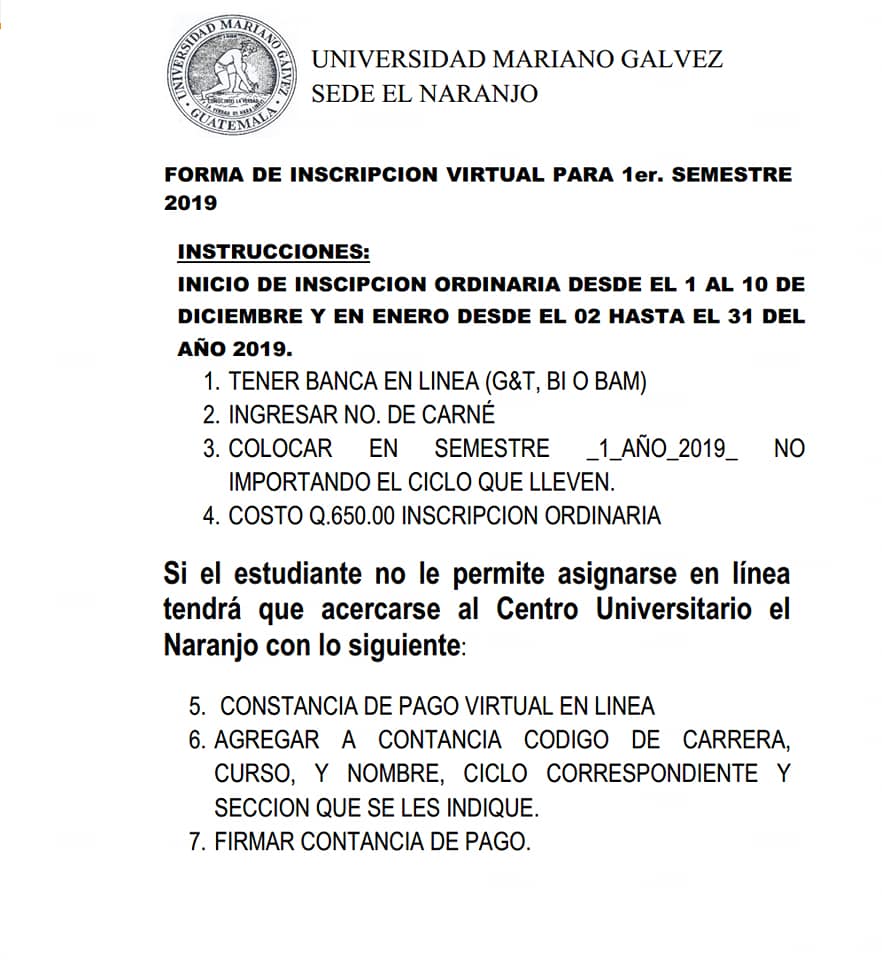 Información de inscripción vitual primer 2019